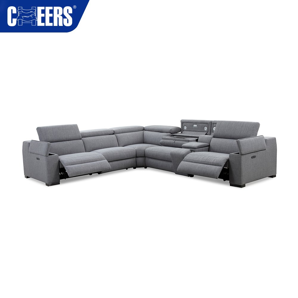 MANWAH CHEERS Customizable Fabric Adjustable Headrest Power Reclining Couch Sofa With Reading Light Cup Holder and Storage Box