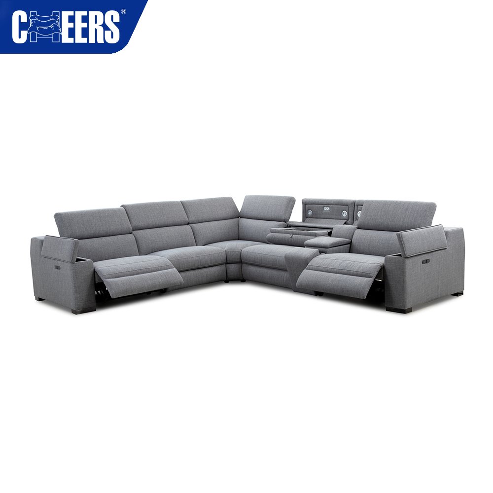 MANWAH CHEERS Customizable Fabric Adjustable Headrest Power Reclining Couch Sofa With Reading Light Cup Holder and Storage Box