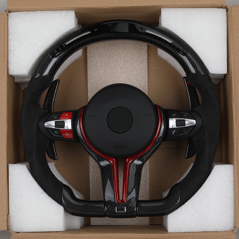 With Red M1 M2 Button Alcantara Carbon LED Steering Wheel for BMW F10 F30 F31 F32 X5M F97 M2 F87 M3 F80 M4 F82 M5 F90 E70 E90