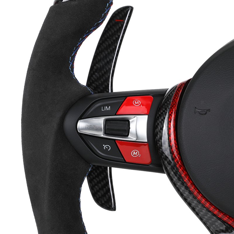 With Red M1 M2 Button Alcantara Carbon LED Steering Wheel for BMW F10 F30 F31 F32 X5M F97 M2 F87 M3 F80 M4 F82 M5 F90 E70 E90