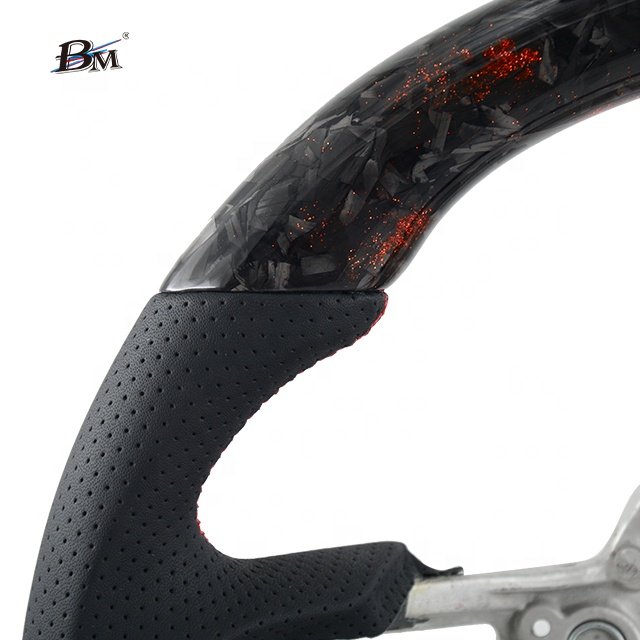 New Design Upgrade For Ford Mustang 2015 2016 2017 Red Forged Carbon Fiber Wheel Black Perforated Leather Steer Customize By BM