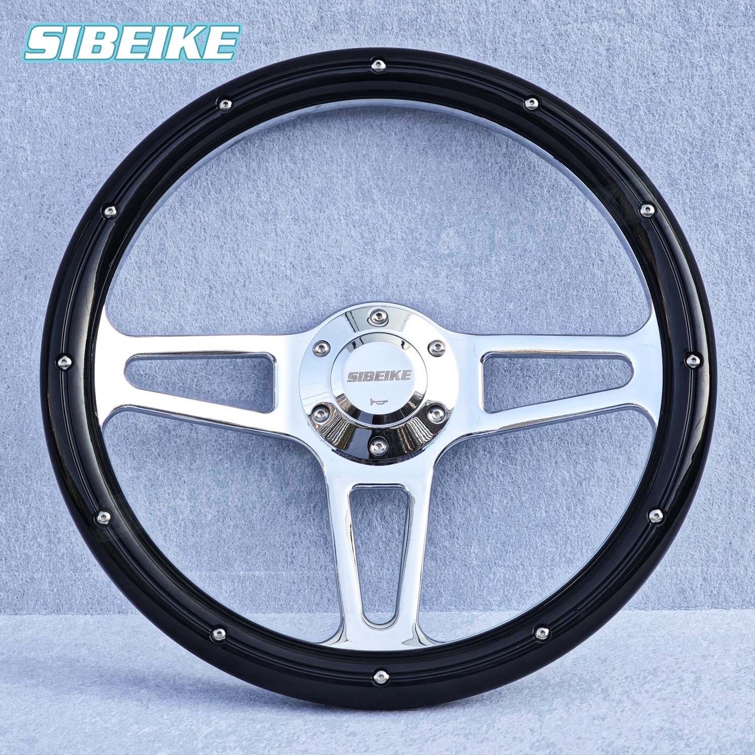 14inch Classic Vintage Wood Style Steering Wheel Retro Car Black White Steering Wheel with Rivet