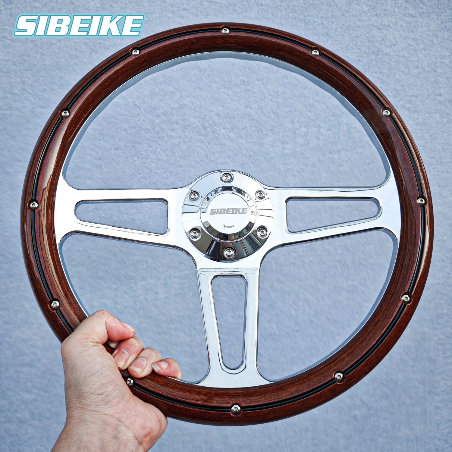 14inch Classic Vintage Wood Style Steering Wheel Retro Car Black White Steering Wheel with Rivet