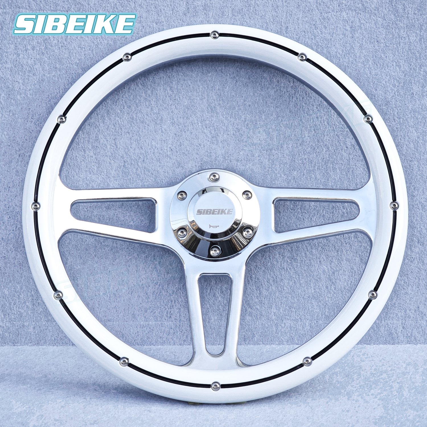 14inch Classic Vintage Wood Style Steering Wheel Retro Car Black White Steering Wheel with Rivet