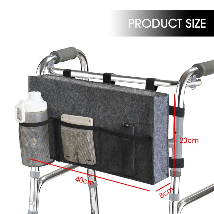 Felt Walker Bag Hand Free Storage Bag Walker Attachment Handicap Basket Pouch Bedside Organizer for Rollator With Cup Holder