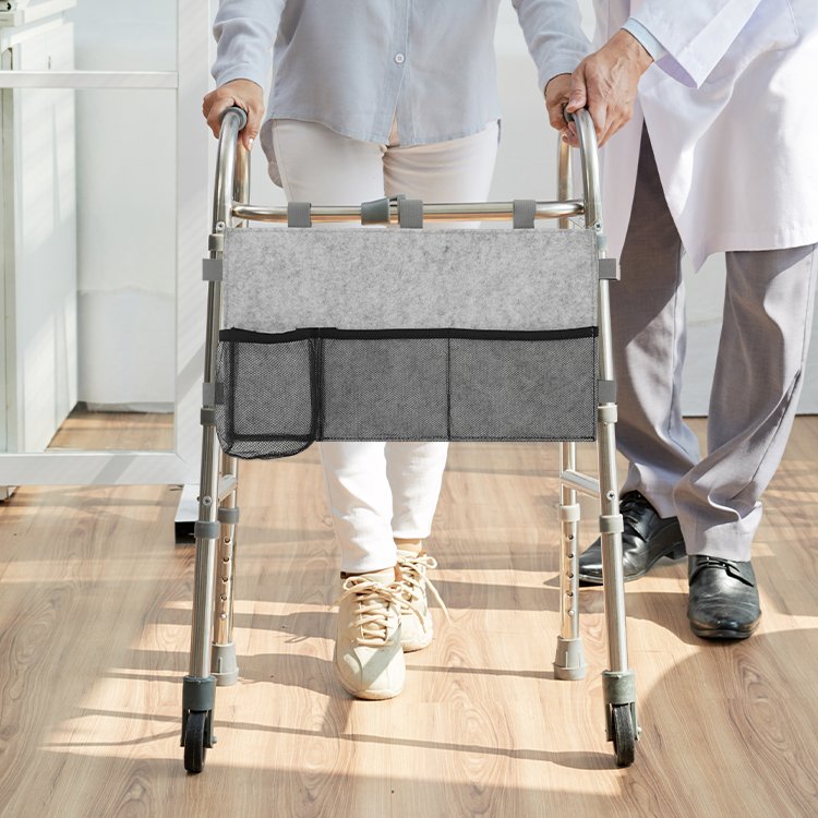 Felt Walker Bag Hand Free Storage Bag Walker Attachment Handicap Basket Pouch Bedside Organizer for Rollator With Cup Holder