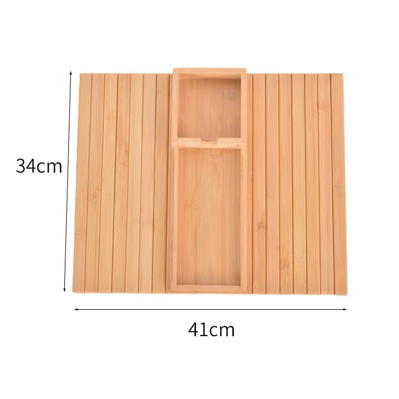 Bamboo Sofa Armrest Tray Anti-Slip Wood Arm Table with Detachable Cup Holder for Serving Food or Drinks