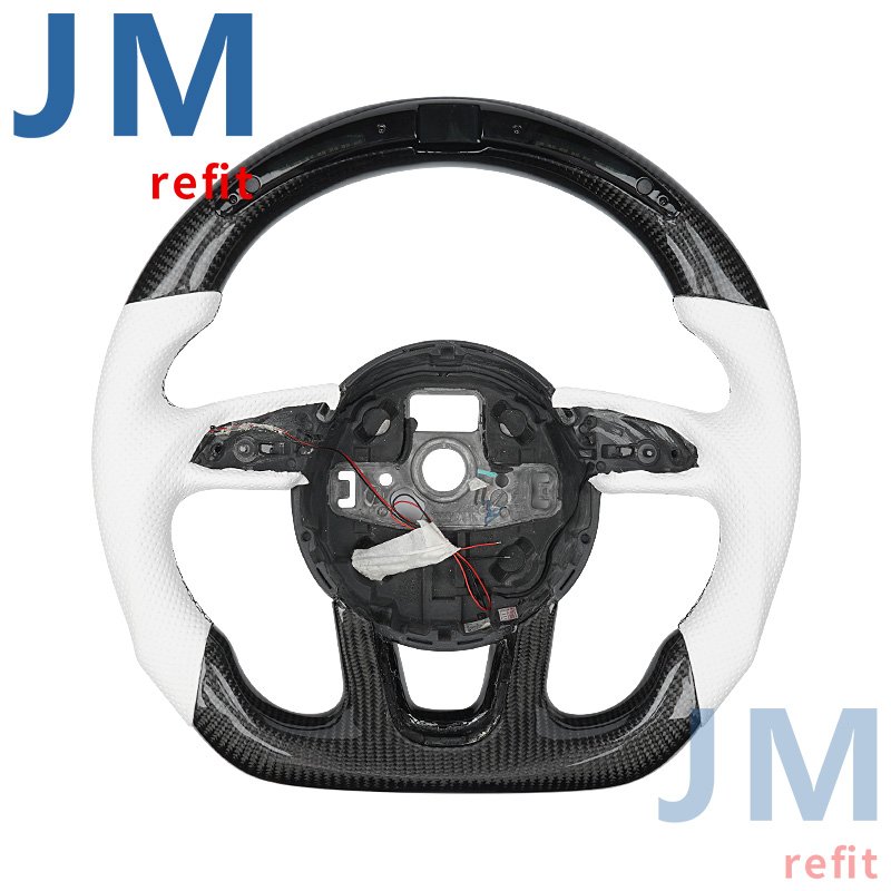 White Perforated Leather Real Carbon Fiber Steering Wheel Compatible With Audi A4L Q5 A5 A7