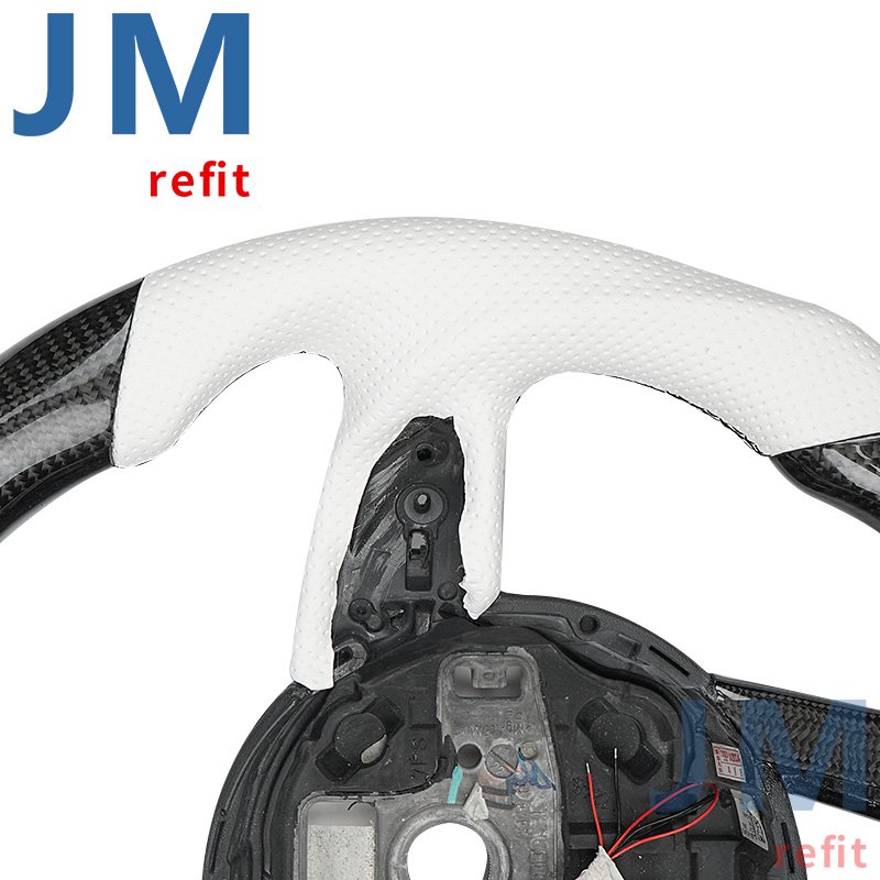 White Perforated Leather Real Carbon Fiber Steering Wheel Compatible With Audi A4L Q5 A5 A7