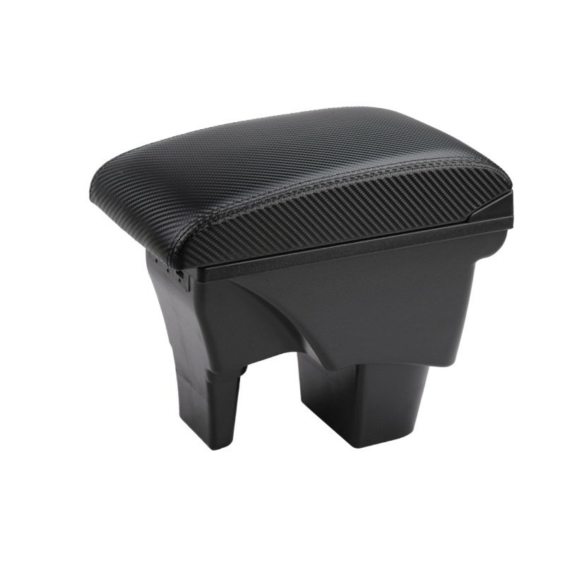 Armrest Box Double Layer Front Center Console Black Leather with Charging 3 USB Ports LED Light for Universal Car