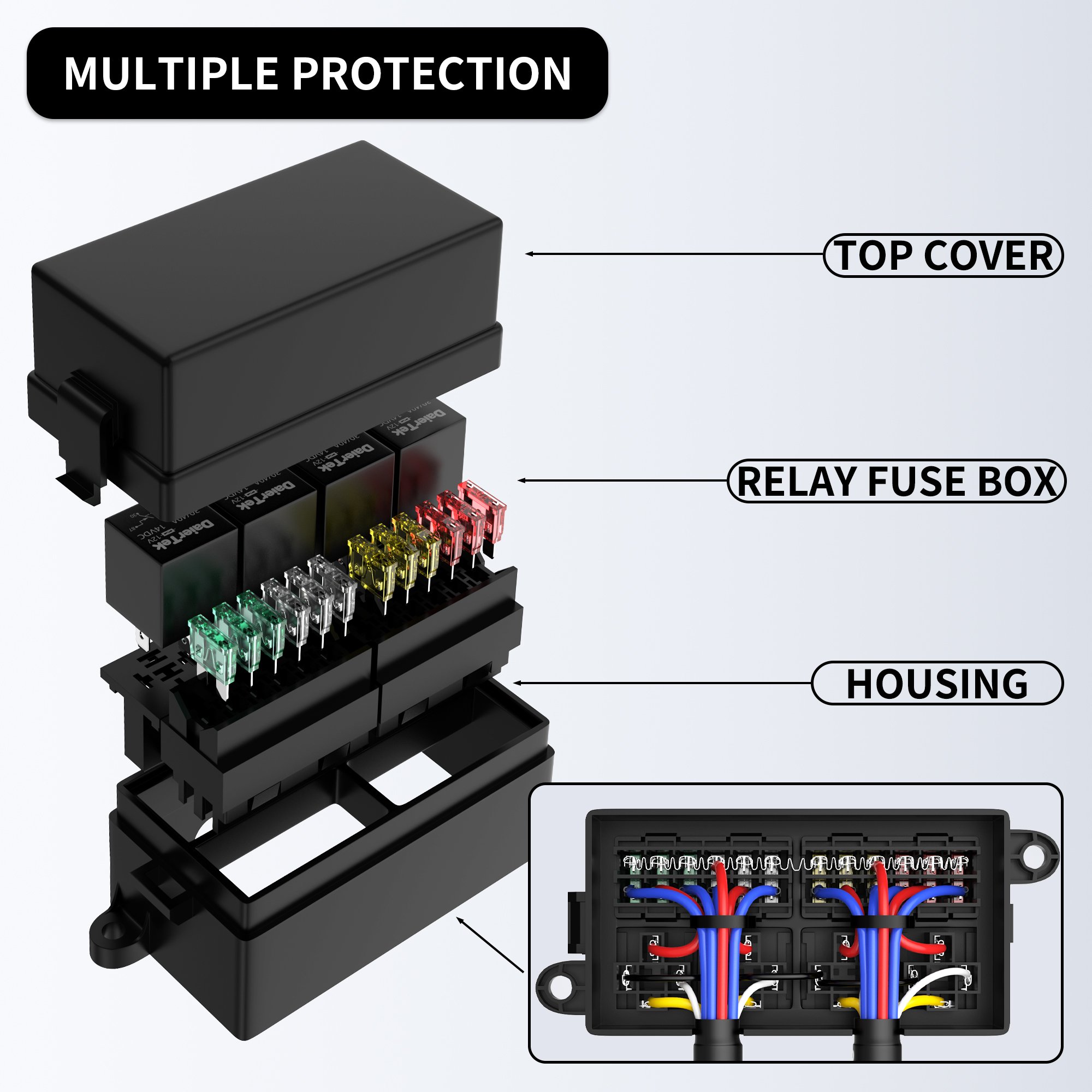 4 Pin 12 Way Auto Fuse Relay Box Pre-Wired Fuse Relay Box Holder 12V ATC/ATO Relay Fuse Holder for Car