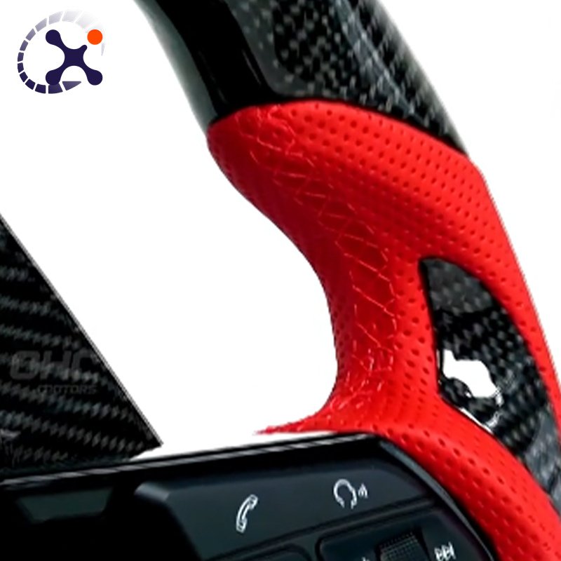 For 17-22 Audi R8 LED Carbon Fiber Perforated leather devil horns Car sports Steering Wheel