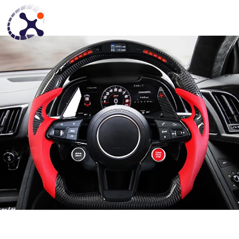 For 17-22 Audi R8 LED Carbon Fiber Perforated leather devil horns Car sports Steering Wheel