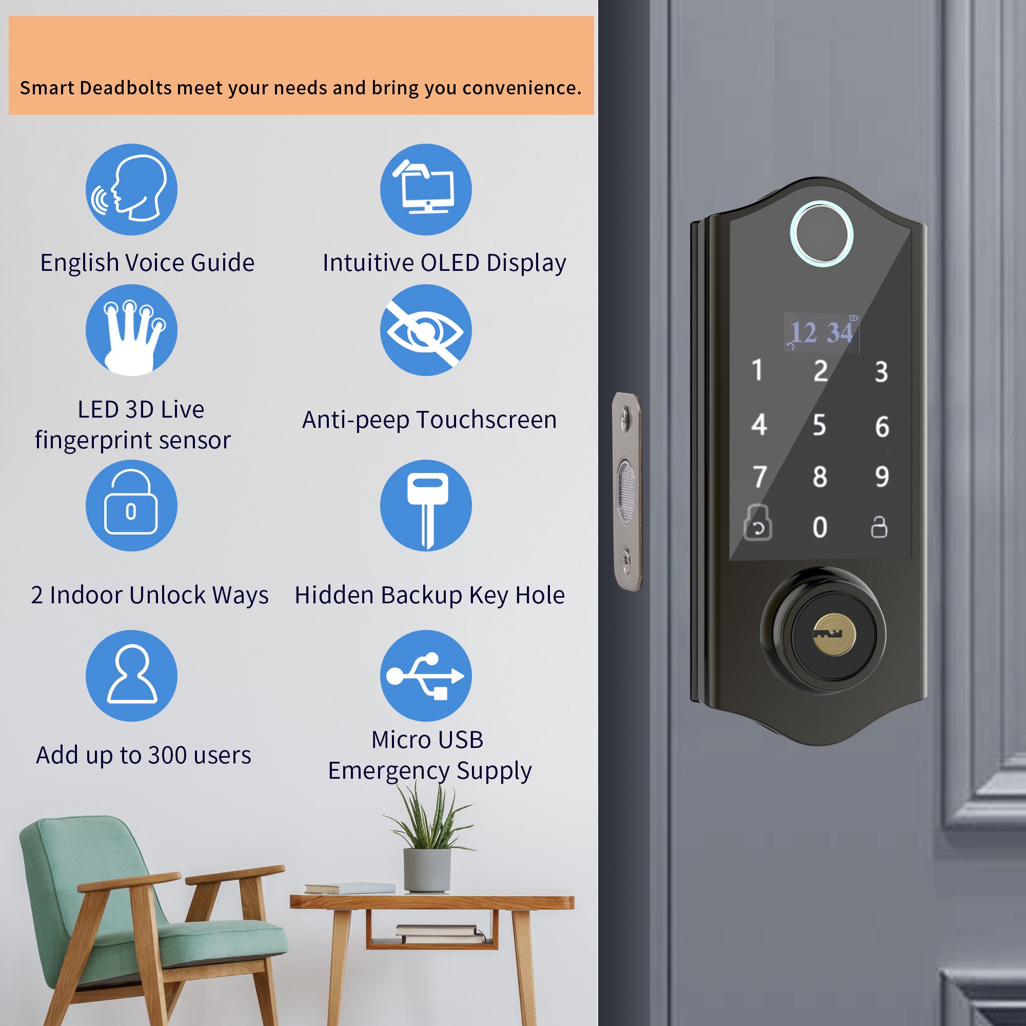NeweKey Digital Serrures Deadbolt Glass Relay With Auto Intelligente Bluetooth Locks with Bluetooth Locks