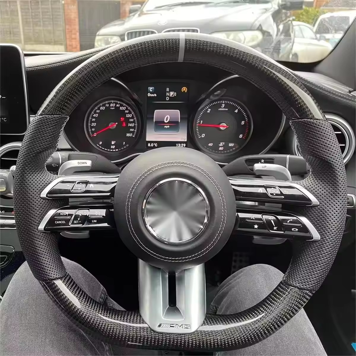 Custom Lenkrad Half Perforated Leather Carbon Steering Wheel for Mercedes Benz W463 W219 C217 W217 CLS W218 W166 W205 W211 GLC