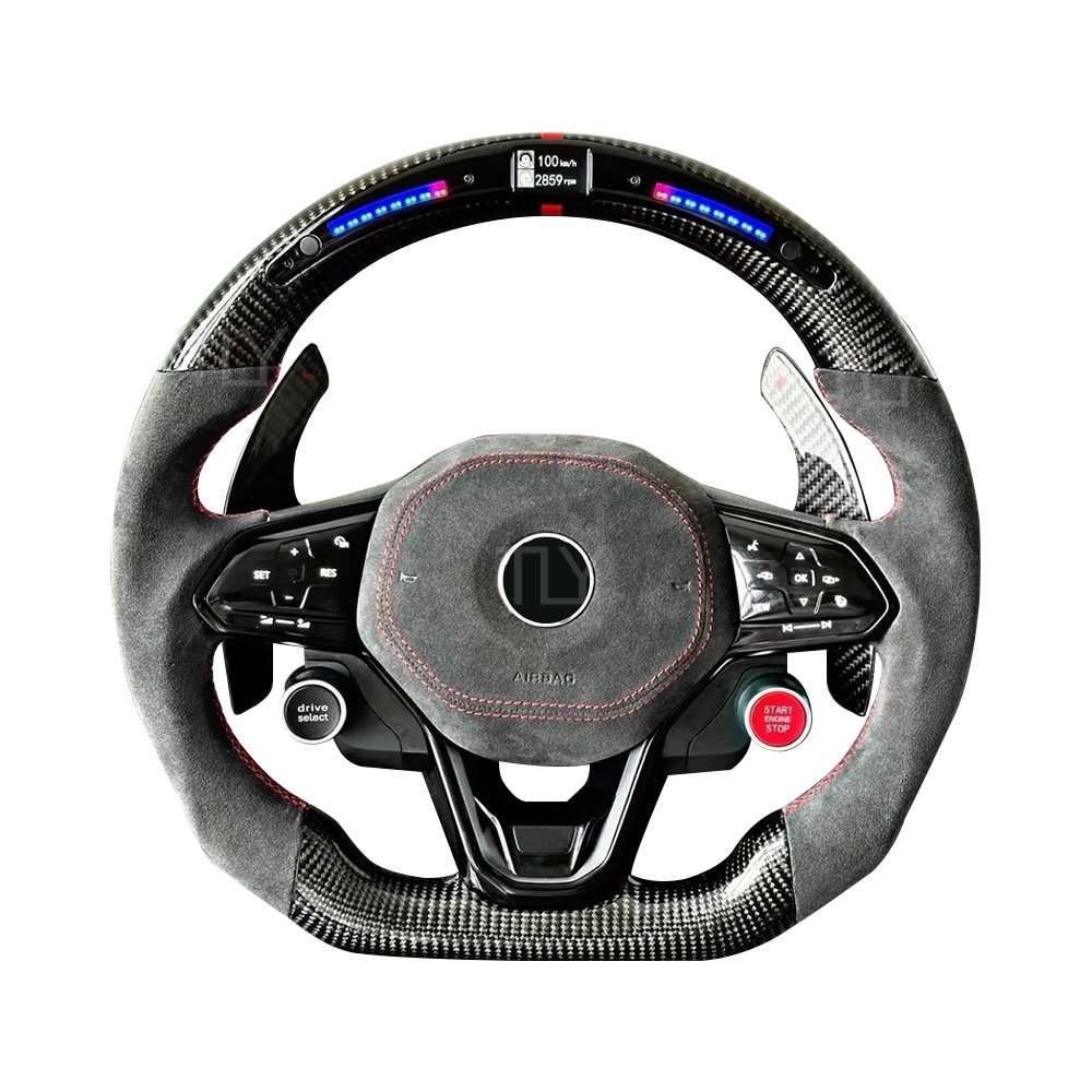 For Volkswagen GOLF R GTI 6 8 VW Mk7.5 Gti Carbon Fiber Led Steering Wheel With LED Display Real Carbon Fiber