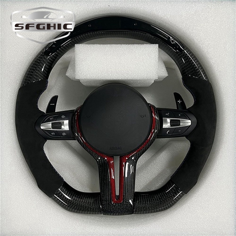 Leather Car Steering Wheel M Performance For BMW F30 F32 F10 F20 F82 E46 E60 E90 M3 M5 LED Carbon Fiber Steering Wheel