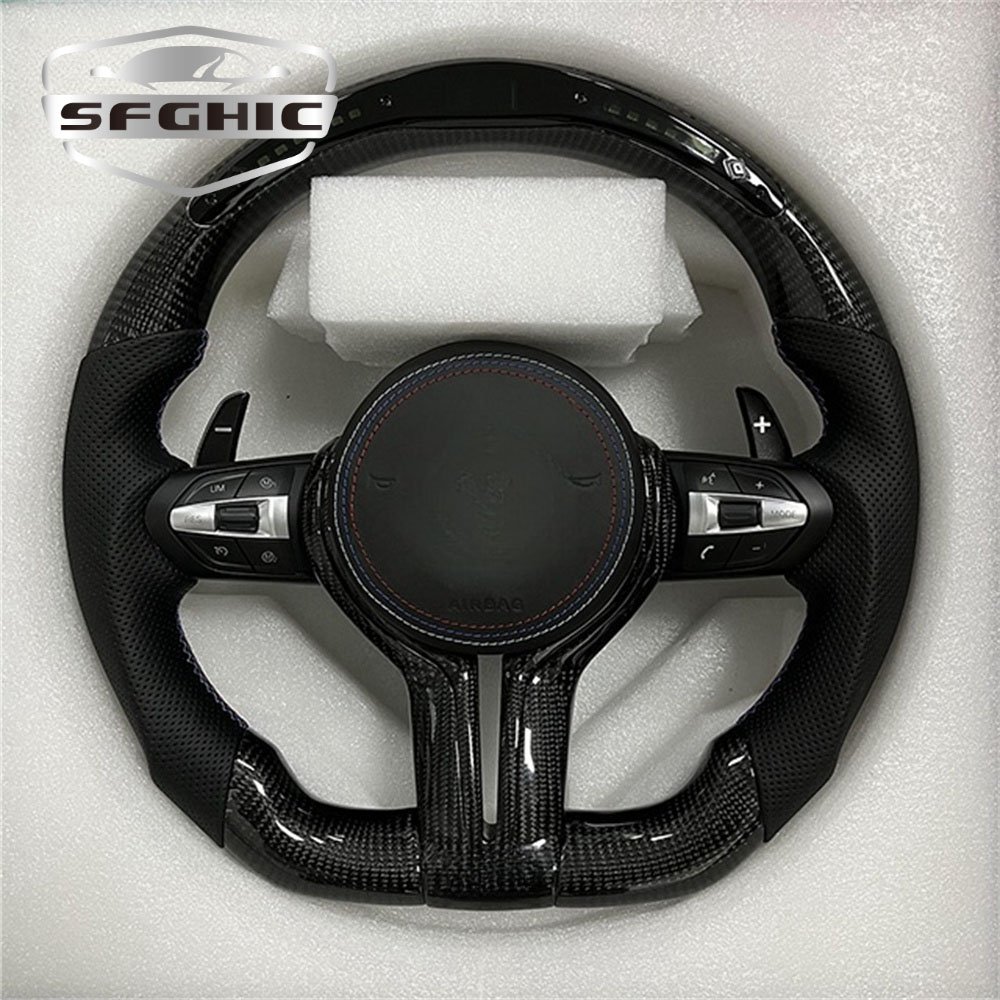 Leather Car Steering Wheel M Performance For BMW F30 F32 F10 F20 F82 E46 E60 E90 M3 M5 LED Carbon Fiber Steering Wheel
