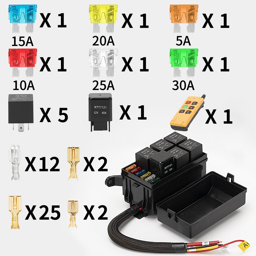 12V Auto Relays Socket Control Box Waterproof 6Way Fuse Box Fuse Box Relay Wired Wireless Control for Auto Car