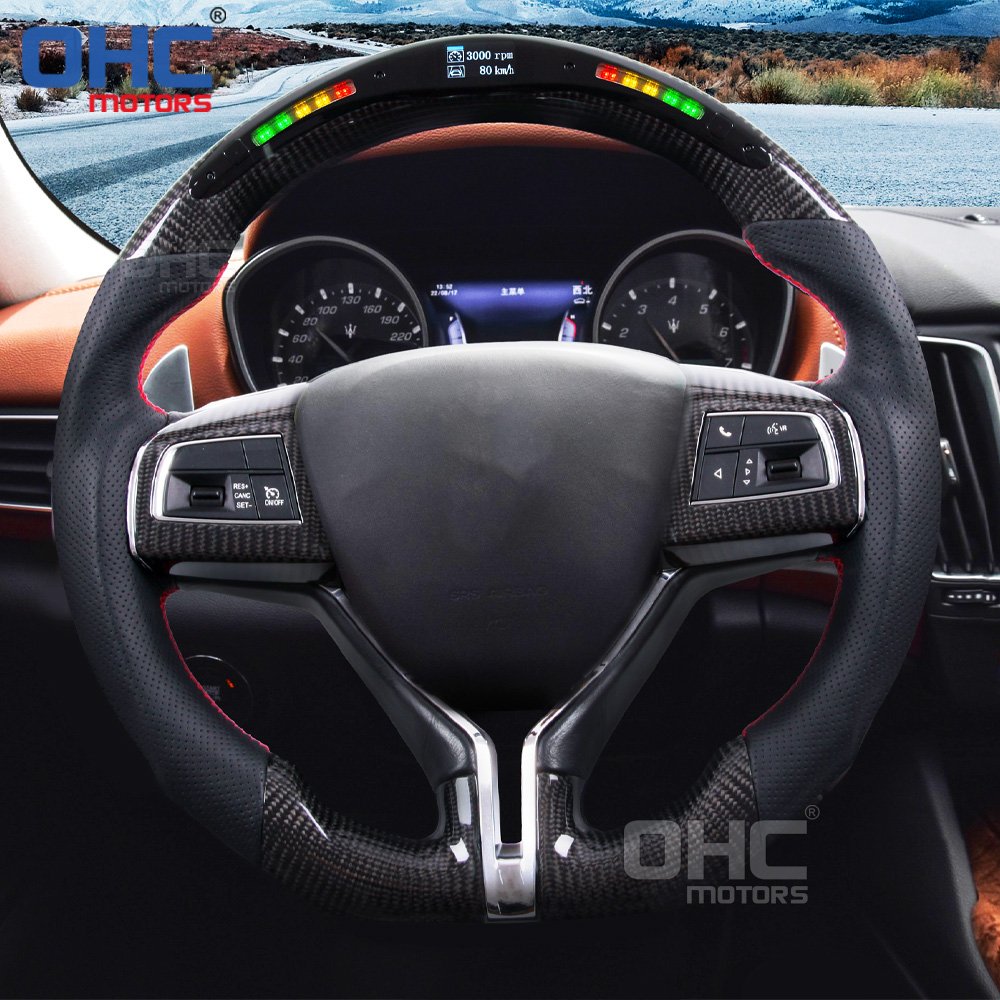 LED RPM Real Carbon Fiber Steering Wheel for Maserati Ghibli Levante 2014 2015 2016 2017 2018 Sport Steering Wheels OHC MOTORS