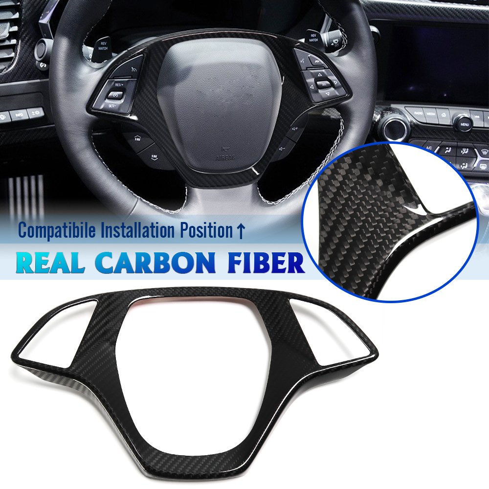 Interior Trim For Corvette C7 ZR1 Z06 2014-2019 Steering Wheel Cover Molding Trim Real Carbon Accessories Fiber