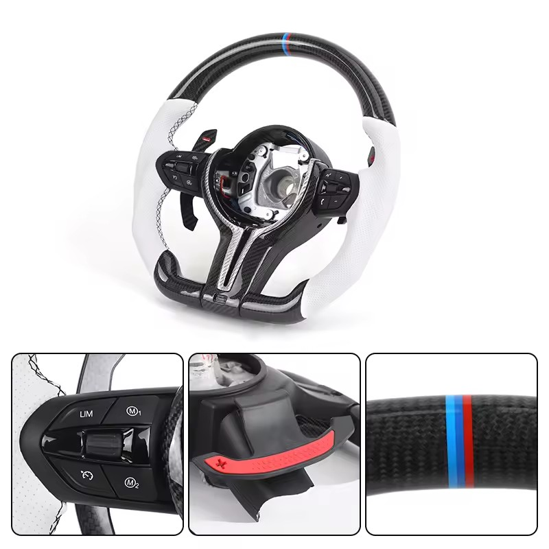 Custom Sport Volant Lenkrad White Perforated Leather Carbon Steering Wheel for BMW F10 F30 F01 E90 X5 E70 F15 X6 E71 F16 F90 M5