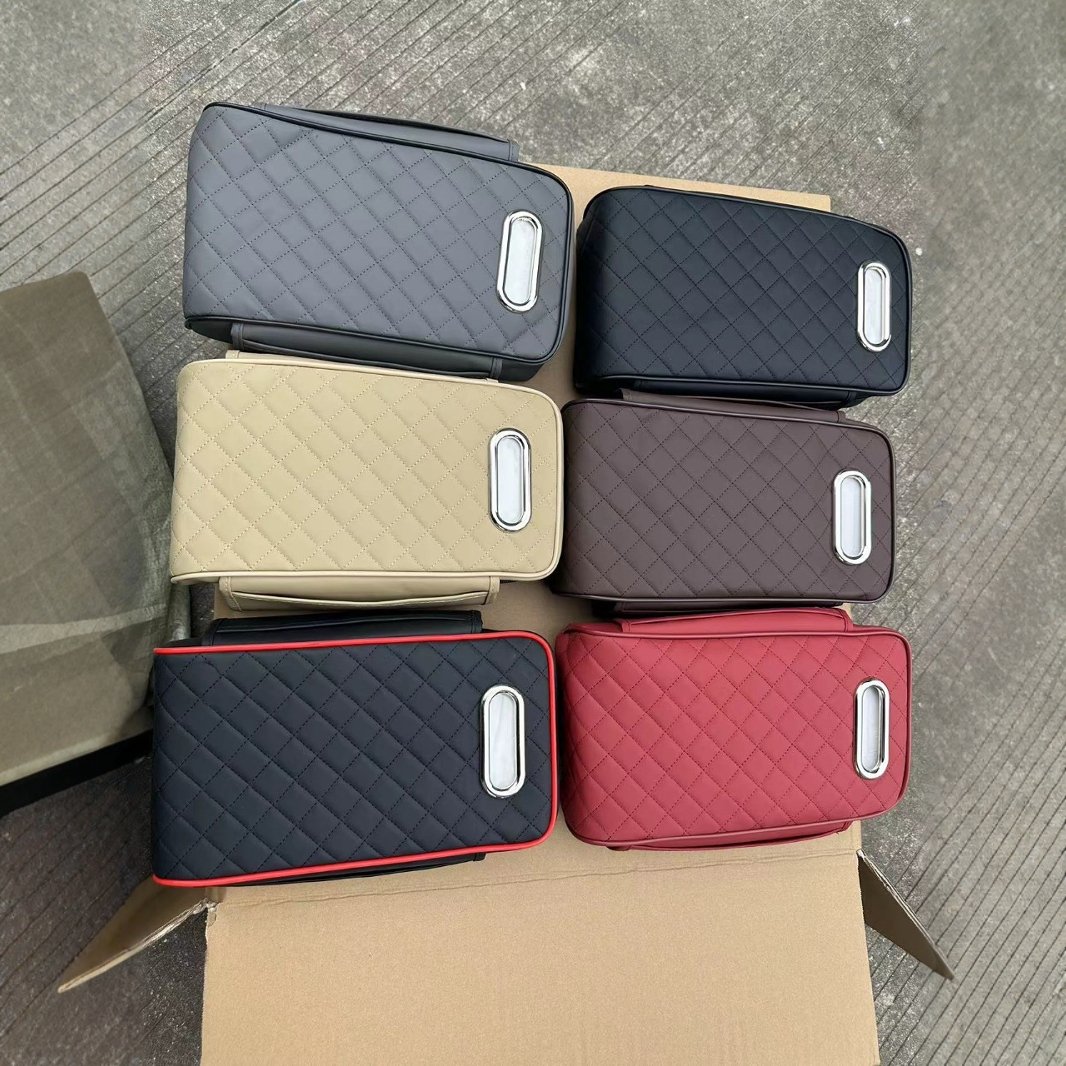 Multifunctional Three-in-One Universal Car Armrest Storage Bag Leather Tissue Box with Central Elbow Booster Front Accessory