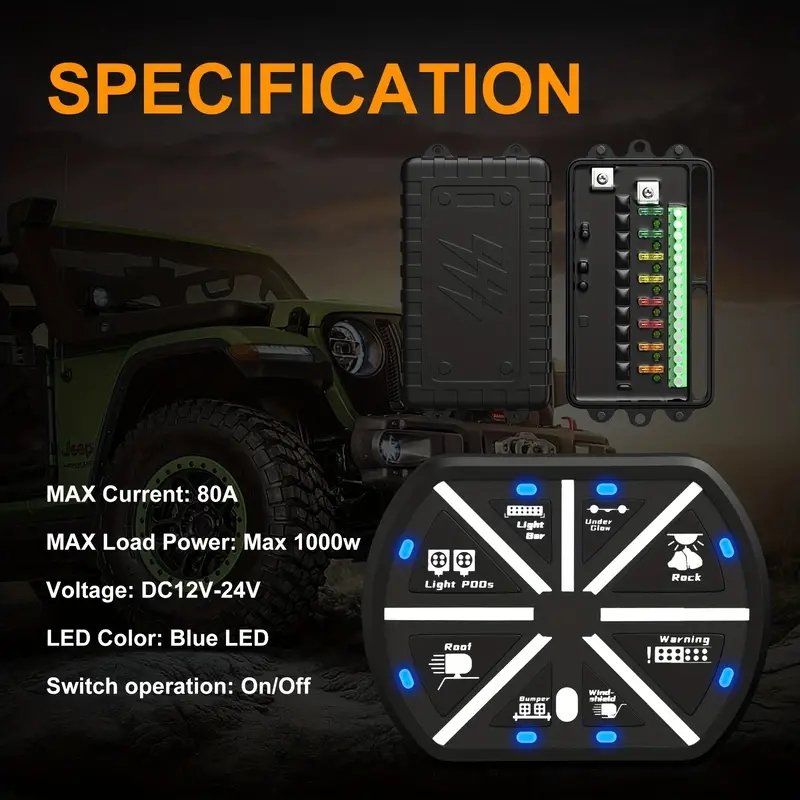 8 Gang Switch Panel Automotive Remote Wireless Touch Control Panel On-Off Blue LED Switch With Circuit Control Relay System Box