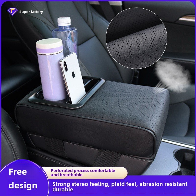 Multifunctional Car Seat Storage Box Heightened Armrest Four Seasons Universal Perforated Breathable Anti-Stuffy Pad Water Cup