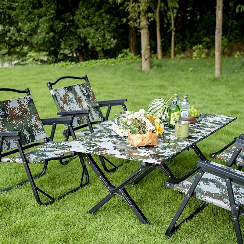Outdoor Metal Oxford Camouflage Color Portable Folding Picnic Table and Chairs Camping Chair Beach Chair