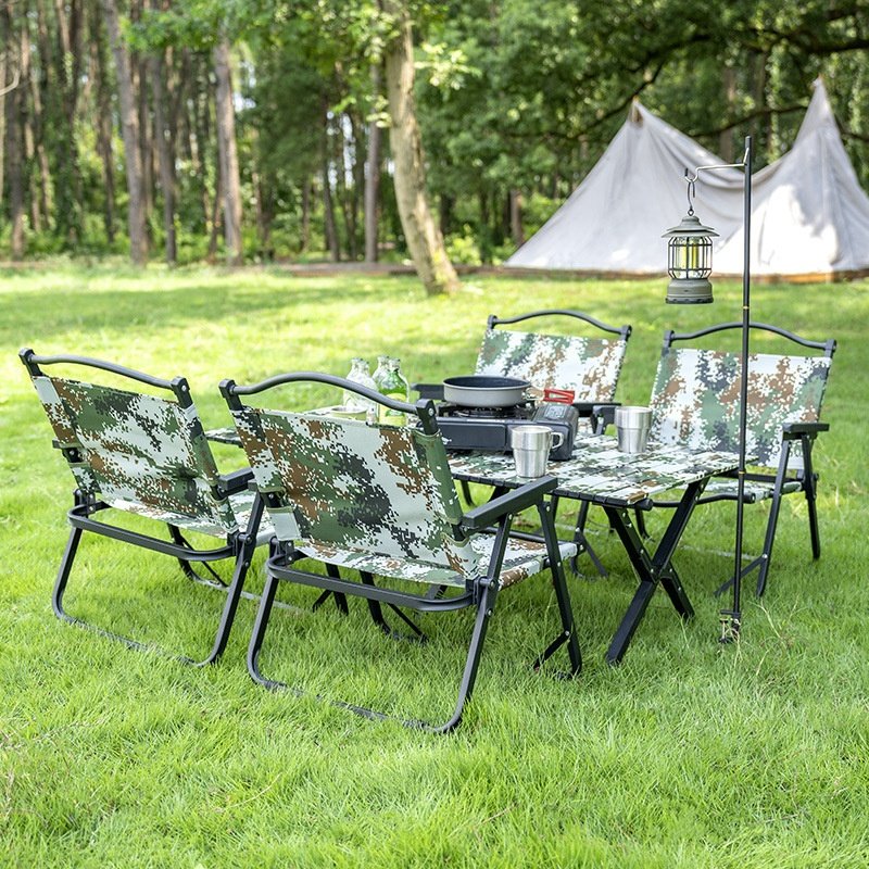 Outdoor Metal Oxford Camouflage Color Portable Folding Picnic Table and Chairs Camping Chair Beach Chair