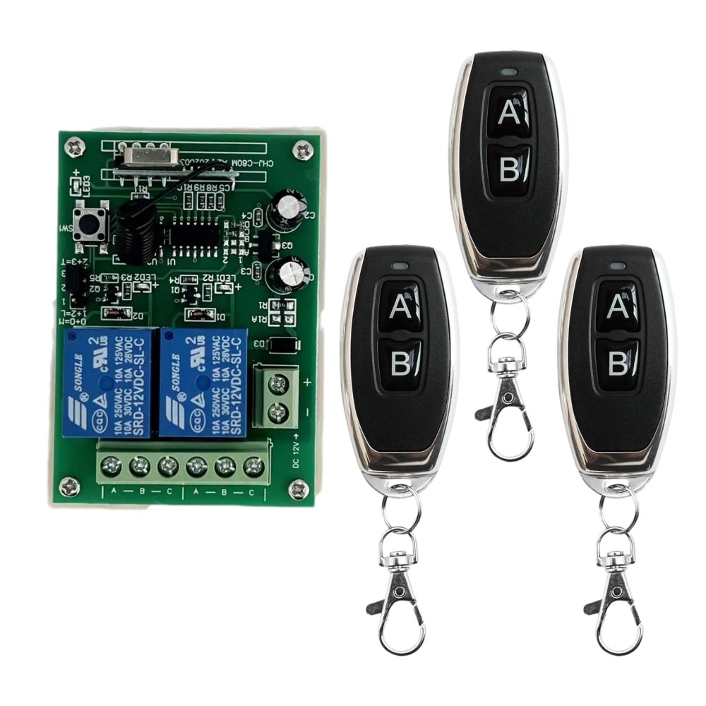 DC12V 2CH Relay Universal Wireless Remote Motor Control Switch 433Mhz