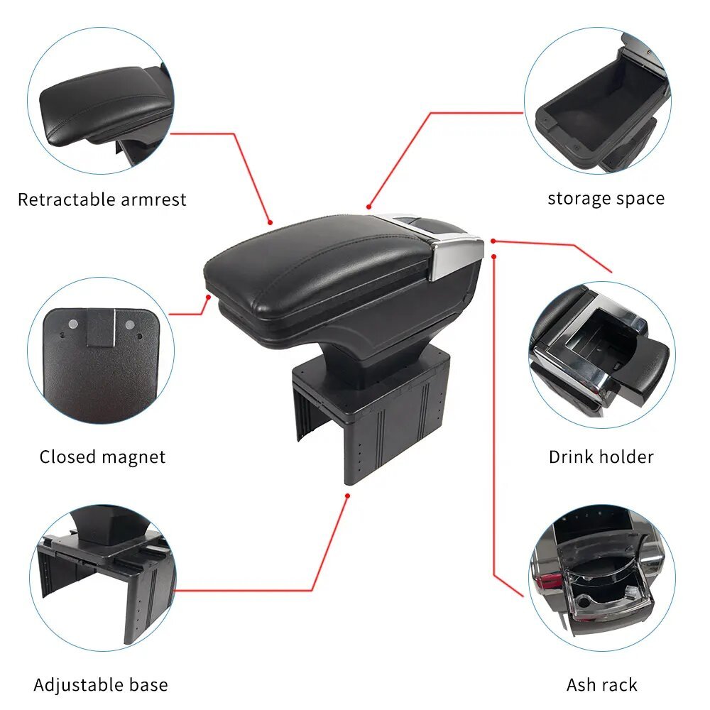 Senbolia Auto Car-styling Central Storage Box Universal PU Leather Cup Holder Accessory Armrest Console Box With ABS Material