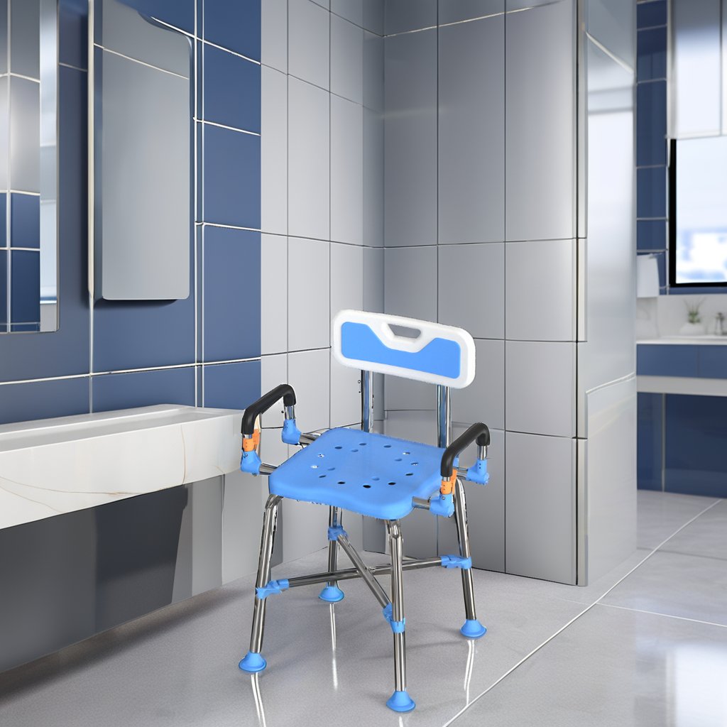 Dearevery High Quality Padded Armrests and Back Adjustable Height Bath Chair Shower Chair for Elderly