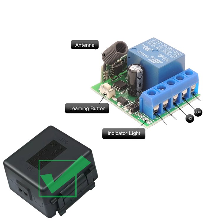 YET401PC-V3.0 Wireless Remote Switch 433 MHz DC 12V/24V 10A 1CH Relay Receiver ON/OFF Transmitter for Garage Gate Motor & Light