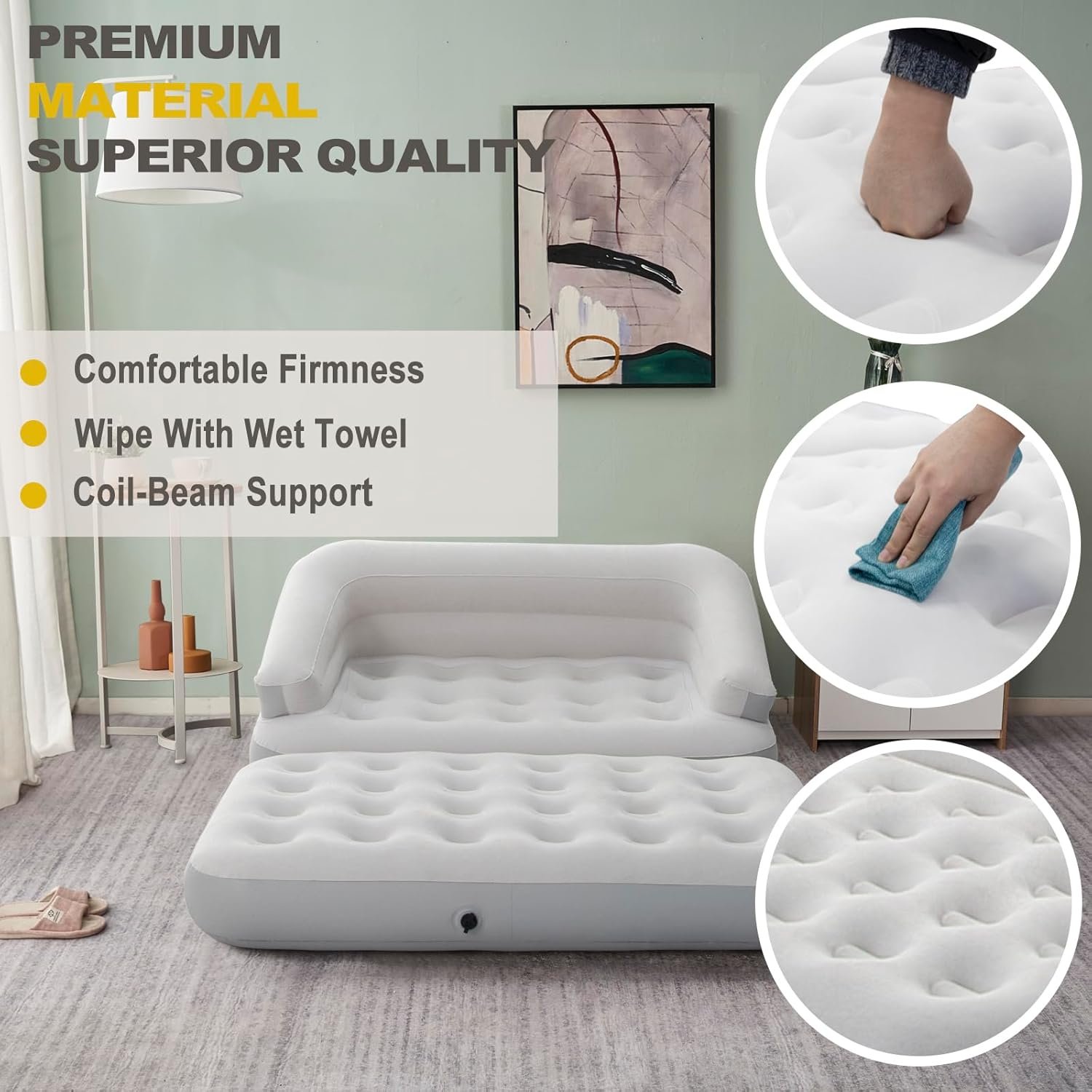 Custom Folding Outdoor Mattress Bed Auto Inflatable Couch Lounger Air Sofa Chair Bed 5 in 1 Inflatable Sofa Bed With Armrest