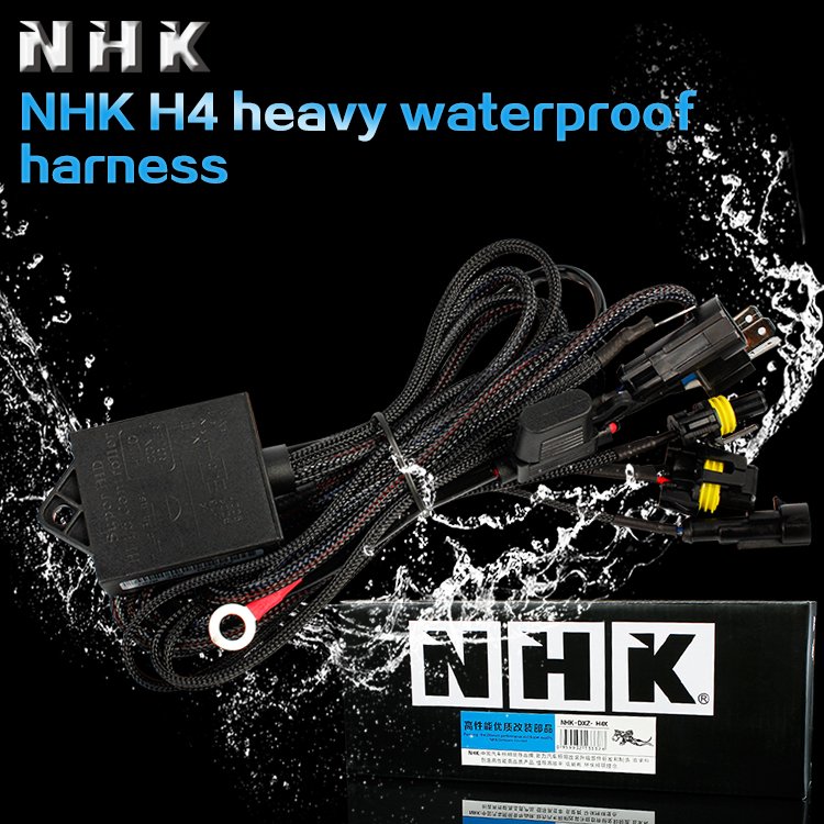 NHK H4 Big Waterproof Relay Harness Wire Fits to All HID Xenon Bulb Auto Headlight Retrofit Powerful Wire Hi/lo Beam