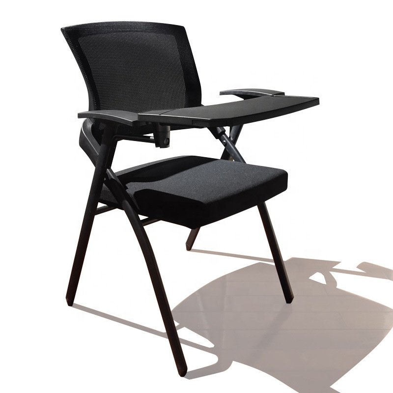 European Ergonomic Fabric Conference Room Folding Chair Mesh Stackable Foldable Training Office Chairs with Writing Pad