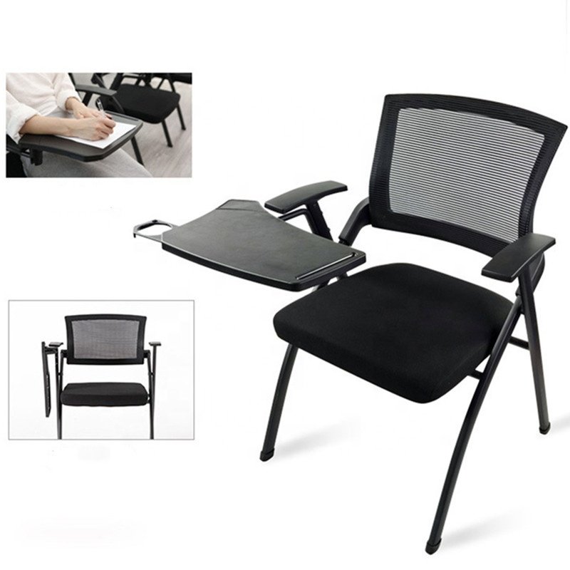 European Ergonomic Fabric Conference Room Folding Chair Mesh Stackable Foldable Training Office Chairs with Writing Pad