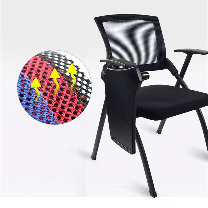 European Ergonomic Fabric Conference Room Folding Chair Mesh Stackable Foldable Training Office Chairs with Writing Pad