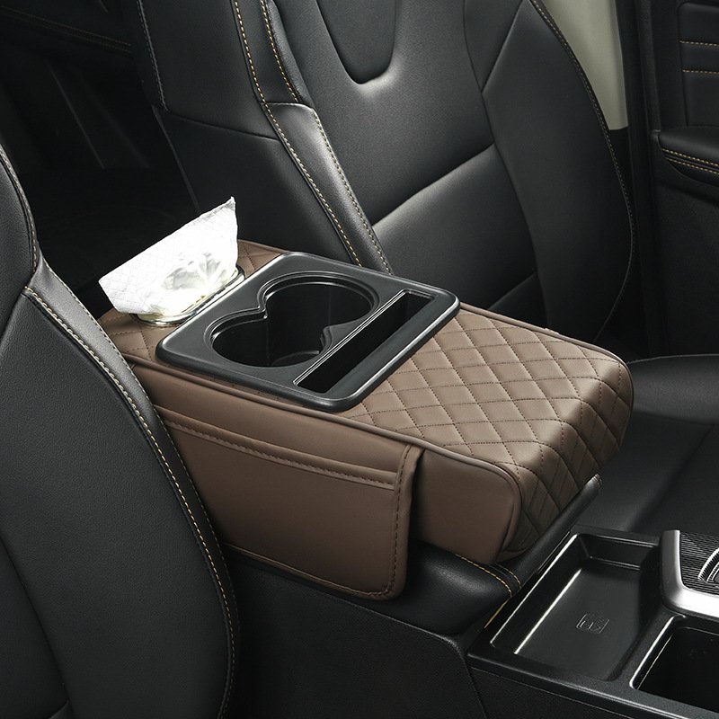 Wholesale Universal Leather Car Armrest Box Heightened Pad With Water Cup Holder Storage Box for Car