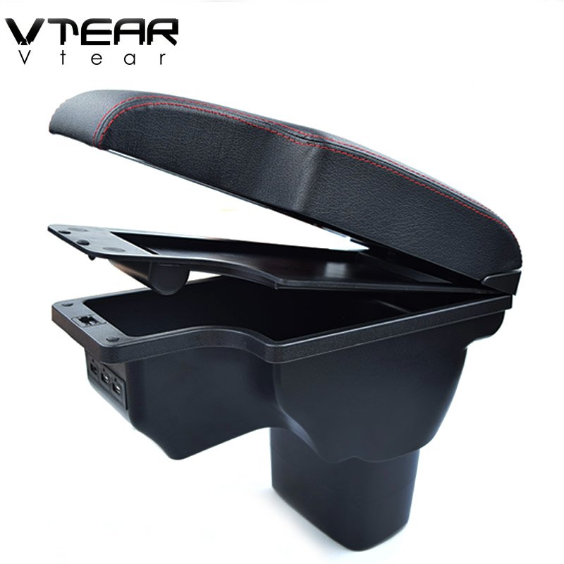 Vtear for Nissan Juke Armrest Leather USB Interface Storage Box Red Thread Car-styling Interior ABS Arm Rest Accessories
