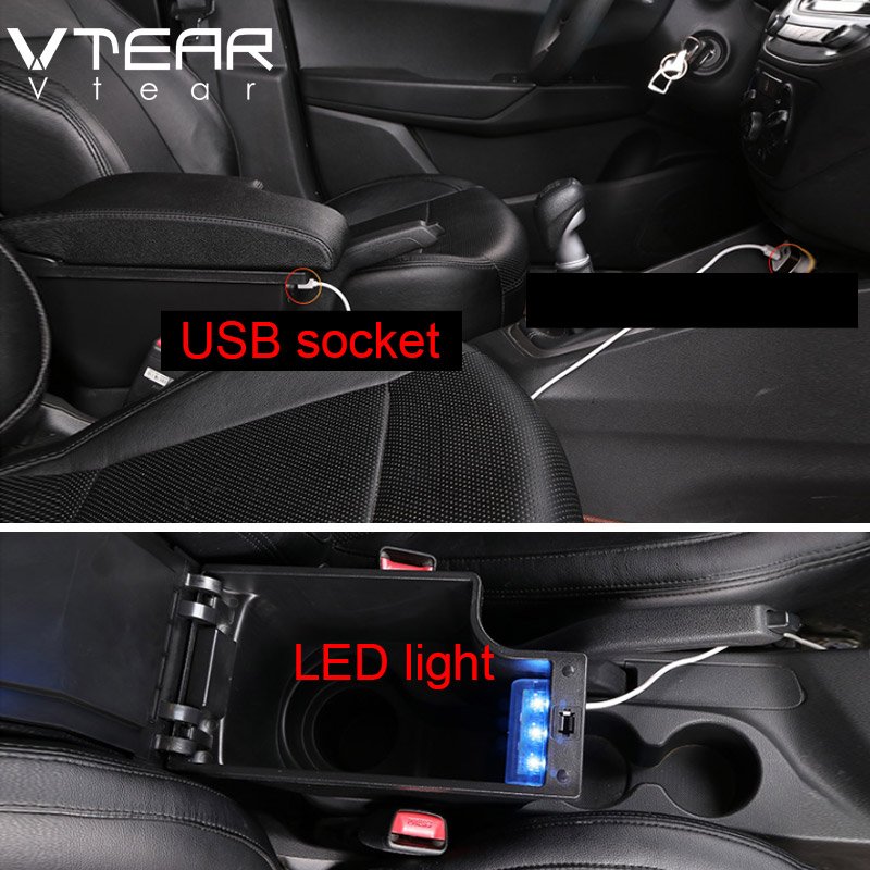 Vtear for Nissan Juke Armrest Leather USB Interface Storage Box Red Thread Car-styling Interior ABS Arm Rest Accessories