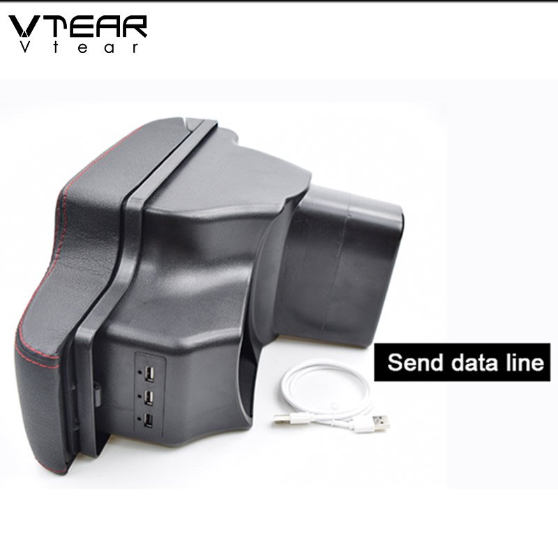 Vtear for Nissan Juke Armrest Leather USB Interface Storage Box Red Thread Car-styling Interior ABS Arm Rest Accessories
