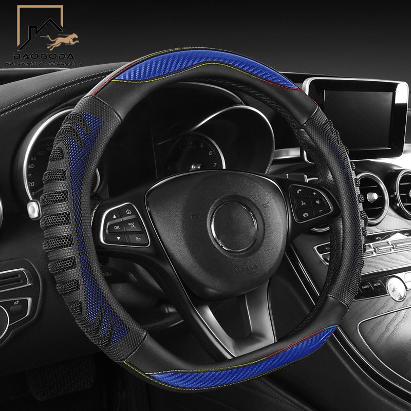 BGD factory 2024 latest carbon fiber honeycomb leather splicing free hand sewing four seasons car interior steering wheel cover