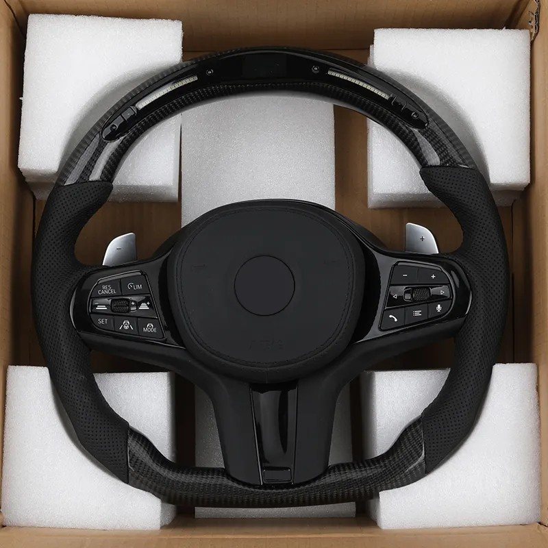 Half Perforated Leather Carbon LED Steering Wheel for BMW G12 G20 G30 G32 G80 G81 M4 F82 G82 M5 F90 X3M F87 X5m F85 M4 F82 M340i