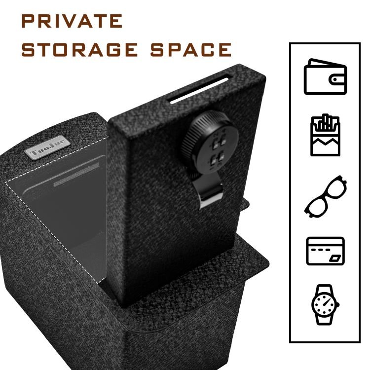 TuoJue 2015-2021 Toyota Tacoma Front Black Central Console Armrest Storage Box Organizer Metal Safe Car Accessories