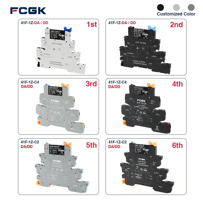 FCGK 280VAC Slim SSR SOLID STATE Relay DC To AC 41F-1Z-DA C2 Input 5-24V 1NO 2A/6A DIN Rail SSR Relay 220v