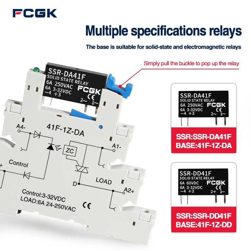 FCGK 280VAC Slim SSR SOLID STATE Relay DC To AC 41F-1Z-DA C2 Input 5-24V 1NO 2A/6A DIN Rail SSR Relay 220v