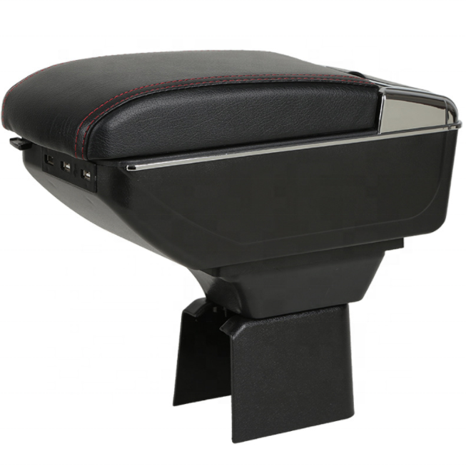 Cheap Price Japan Car Double Layers Slide NoUSB Design Black Pu Leather Car Armrest Console Box for Honda Jazz/Fit 2012